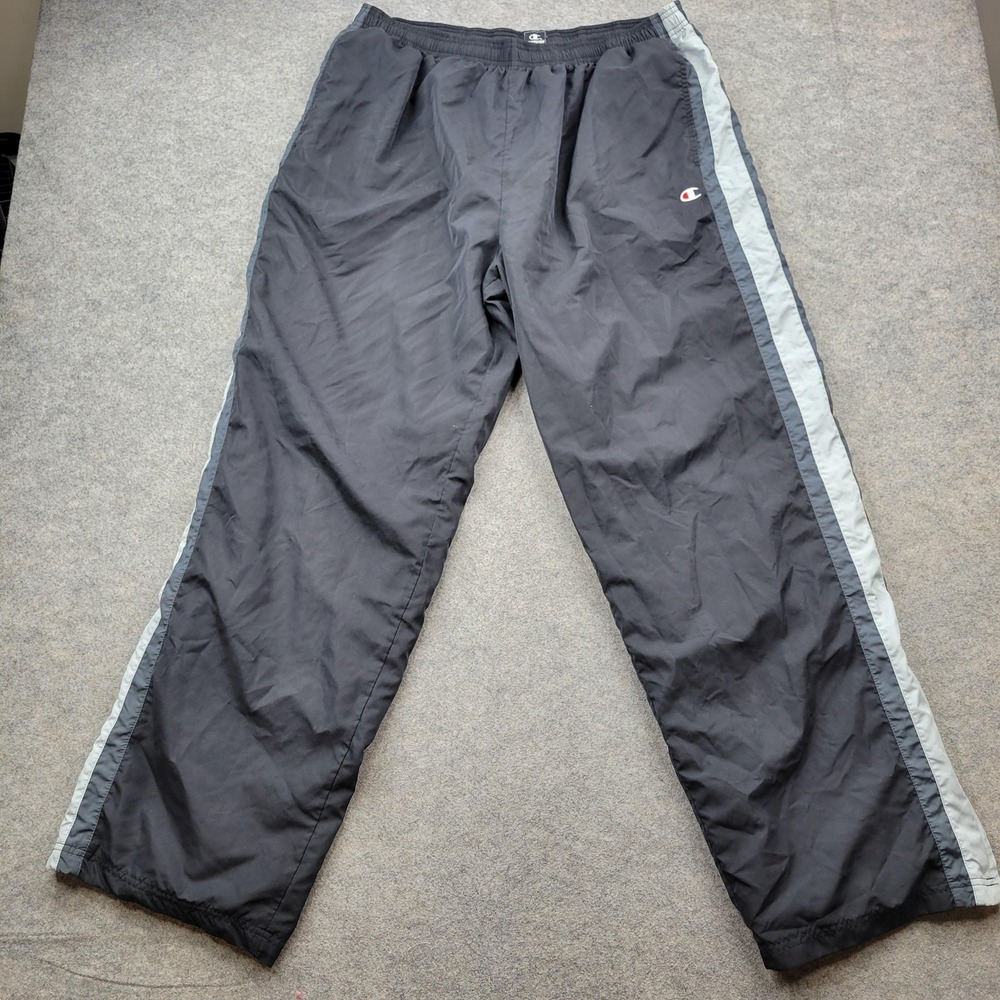 Champion Track Pants Mens XL Black Side Stripe Lined P2167-HZT Running Jogging